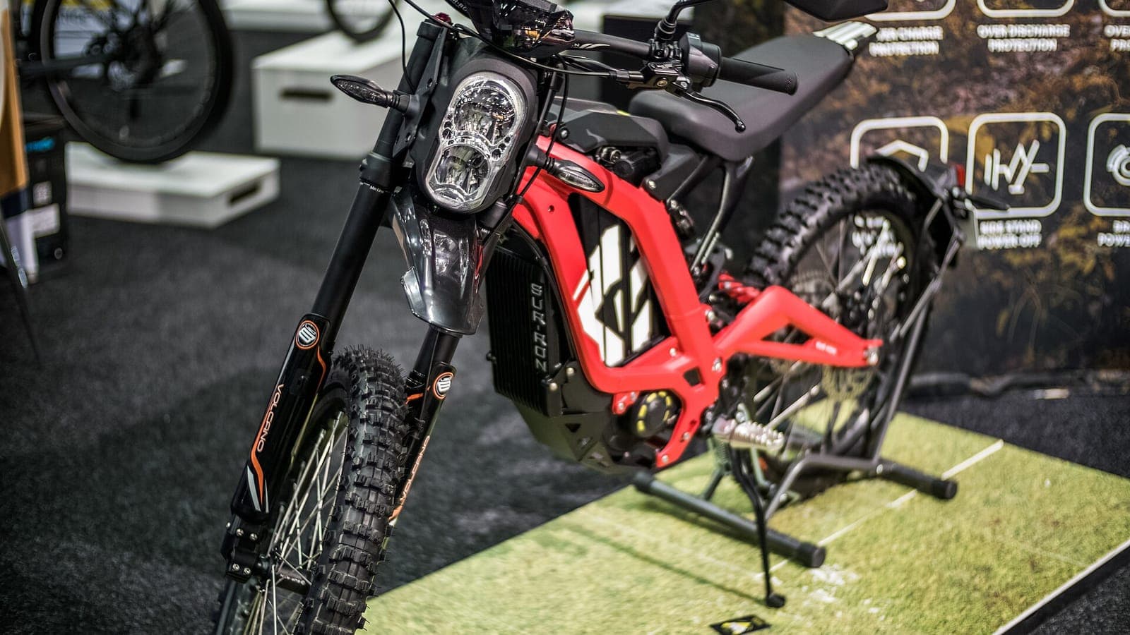 Red lightweight electric off-road dirt bike